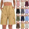 thumbnail image 1 of Goodtrade8 Cargo Shorts for Women Knee Length Summer Bermuda Short Drawstring Solid Color Athletic Women Short, 1 of 6