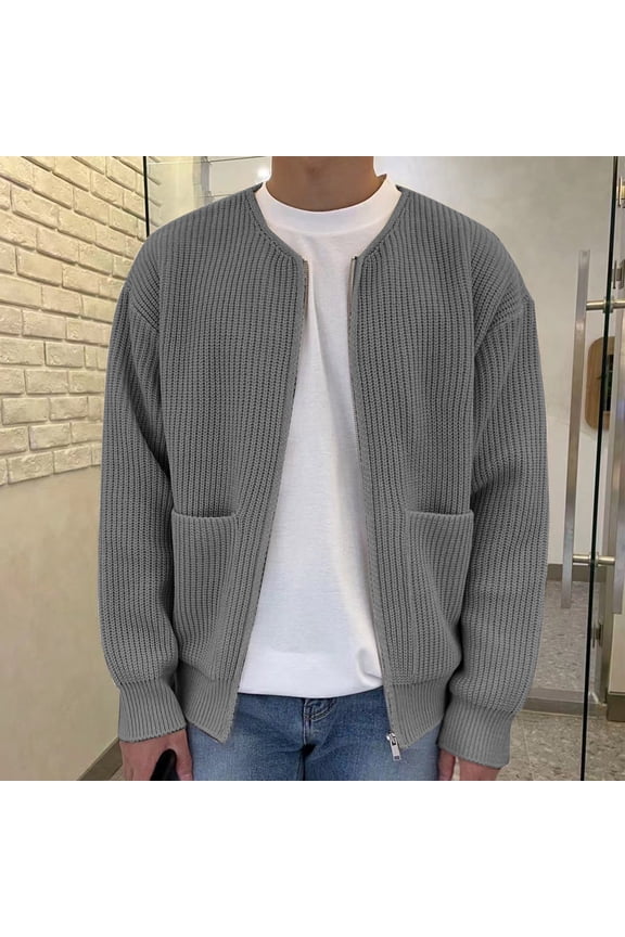 Casual Mens Winter Jackets and Coats Thin Cardigan Plain Pocket Crew Neck Outdoor Gray Mens Coats Outerwear Winter