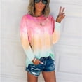 thumbnail image 1 of Goodtrade8 Casual Tops for Women Long Sleeve Wine Tie Dye Crew Neck Shirts for Women Plus Size, 1 of 7