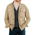 thumbnail image 1 of Goodtrade8 Casual Winter Jackets for Men Button Shirt Jacket Lapel Pocket Outdoor Plain Khaki Mens Coats Big and Tall, 1 of 7