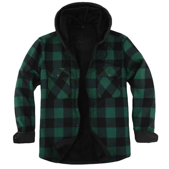 Goodtrade8 Checked Mens Jackets Fleece Pocket Long Sleeve Hooded Casual Button Mens Coats and Jackets