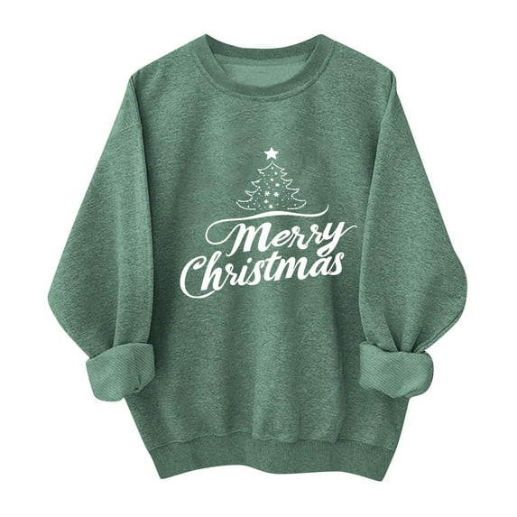 Goodtrade8 Christmas Sweatshirts for Women 2025 Merry Sweatshirts Printed Crew Neck Long Sleeve Christmas Gifts