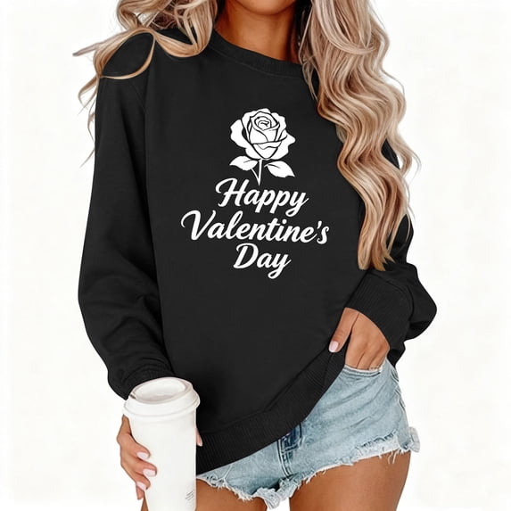 Goodtrade8 Womens Valentines Sweatshirts Sweetheart Gifts Holiday Long Sleeve Valentines Day Tops Women Casual Crew Neck Pullover