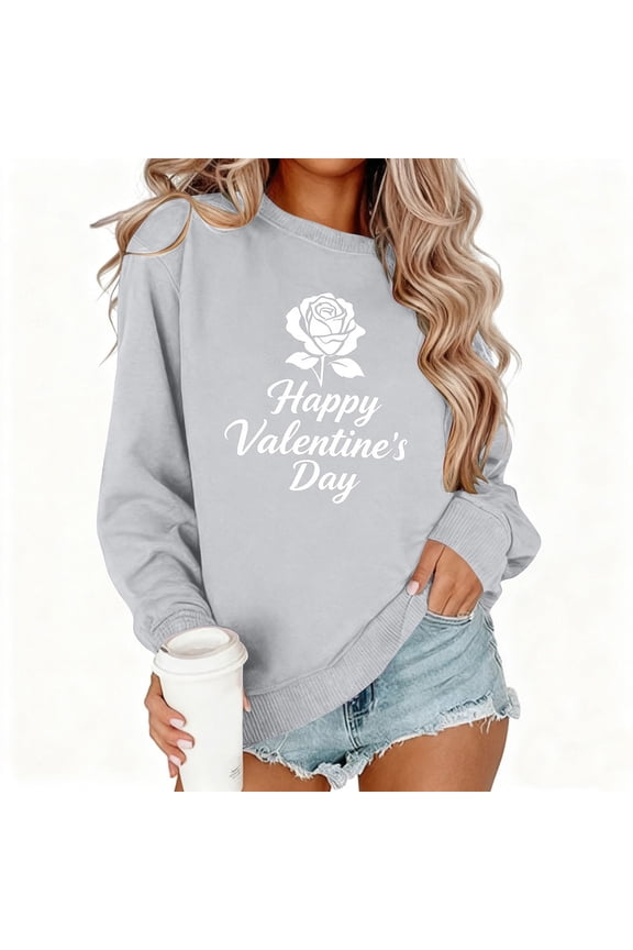 Valentines Sweatshirts Womens Long Sleeve Gifts Heart Holiday Valentines Sweatshirts Women Casual Crew Neck Pullover