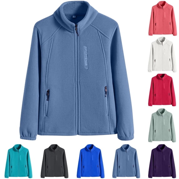 Goodtrade8 Coats for Women Winter Plus Size Zip up Fleece Jacket Warm Casual Long Sleeve High Neck Solid Color Womens Tops