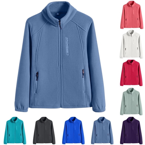 Goodtrade8 Coats for Women Winter Zip up Fleece Jacket Warm Casual Long Sleeve High Neck Solid Color Womens Tops