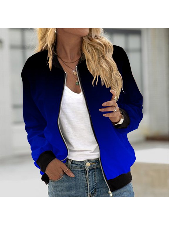 Coats for Women Winter Zip up Bomber Jacket Casual Pocket Gradient Women Tops