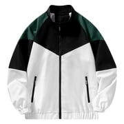 Goodtrade8 Color Block Bomber Jacket Zip up Pocket Jackets for Men Long Sleeve Outdoor Casual Stand Collar Mens Coats