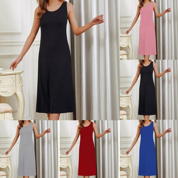 Goodtrade8 Cotton Long Nightgown for Women Sleepwear Sleeveless Pajamas Dress Soft Summer Sleep Shirts Lightweight Casual Padded Ladies Night Gowns House