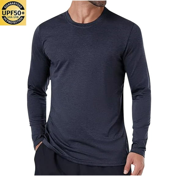 Goodtrade8 Crew Neck Mens Tops Long Sleeve Solid Color Casual Sun Protection Purple Long Sleeve Shirts for Men