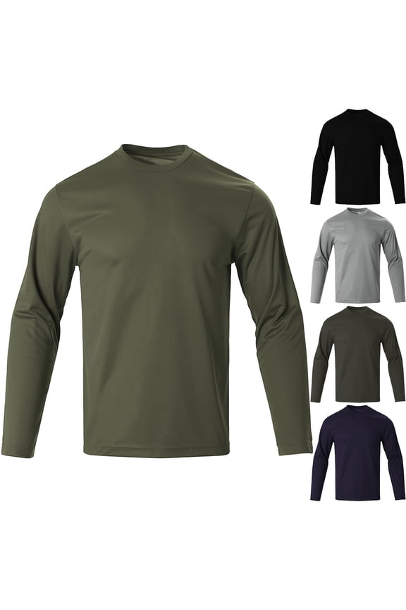 Crew Neck Tops for Men Plus Size Dry and Fit Athletic Solid Color Long Sleeve Green Shirt Winter for Men