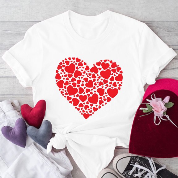 Goodtrade8 Crew Neck Valentines Shirts Womens Heart Girls Valentine Cute Pullover Printed Gifts Short Sleeve Womens Tops