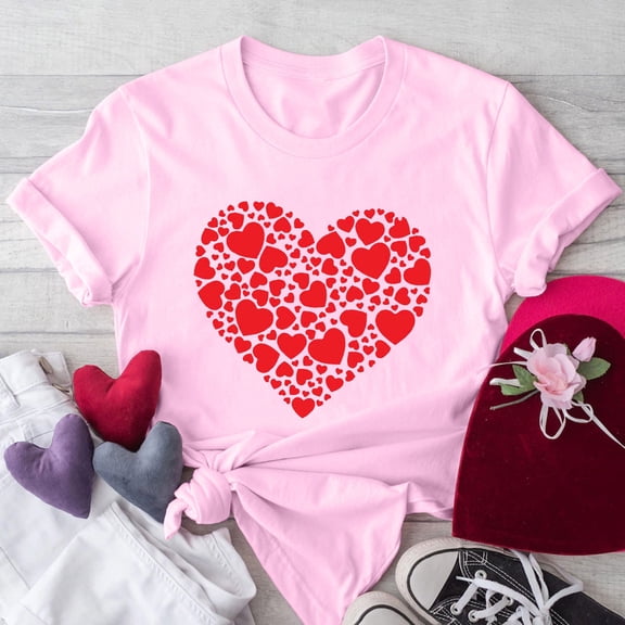 Goodtrade8 Crew Neck Valentines Shirts Womens Heart Women Valentine's Day Gifts Printed Pullover Short Sleeve Cute Womens Tops
