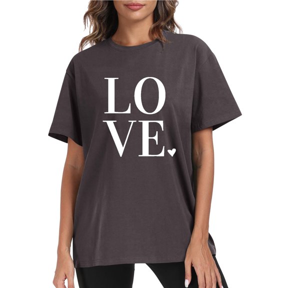 Goodtrade8 Crew Neck Womens T-Shirts Valentines Heart Valentines for Women Clothes Pullover Short Sleeve Cute Printed Gifts Womens Spring Tops