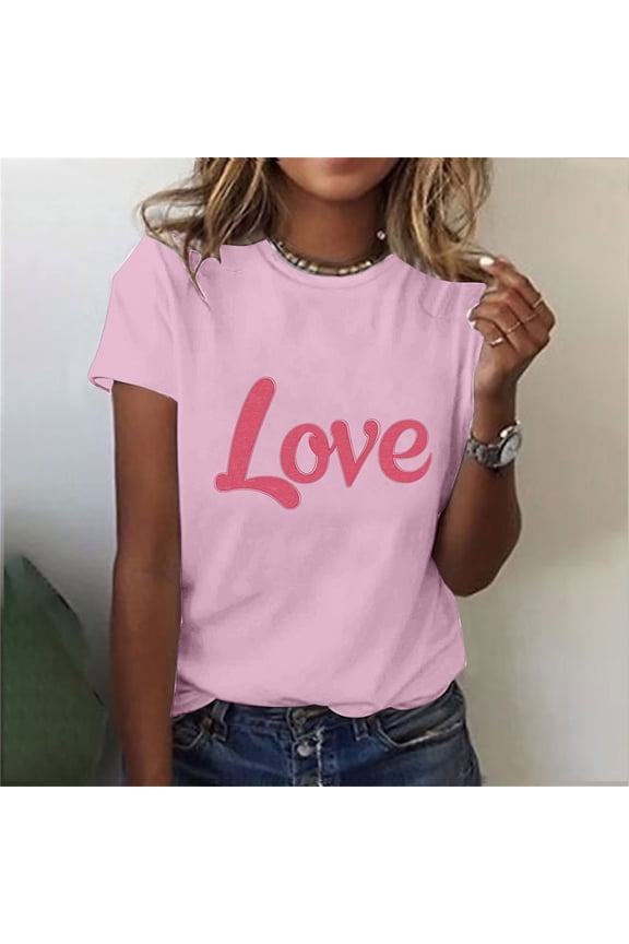 Cute Shirts for Womens Valentines Plus Size Valentines Womens Clothes Short Sleeve Pullover for Girlfriend Graphic Womens Tshirts