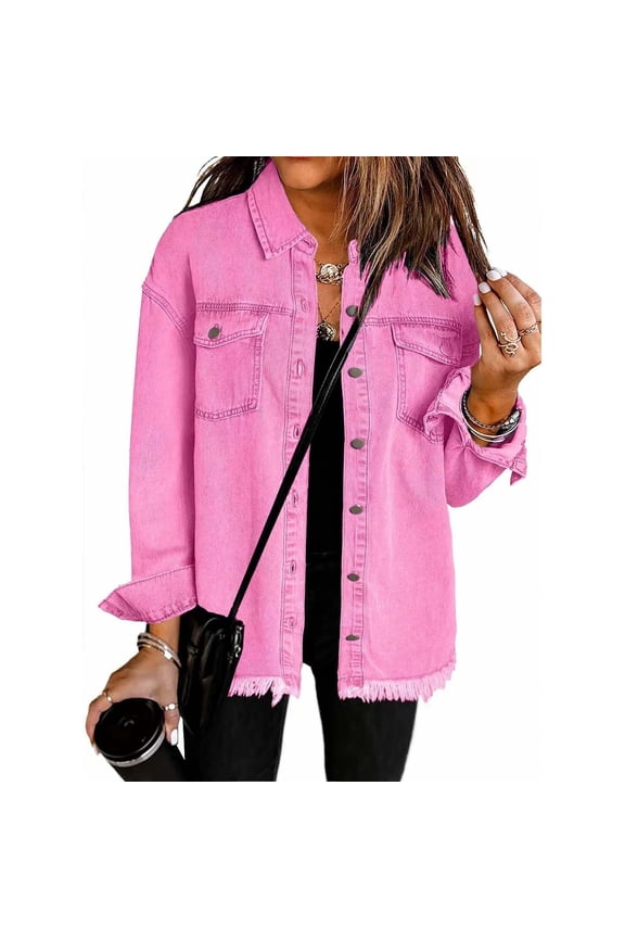 Denim Coats for Women Winter Button Jean Jacket Long Sleeve Pocket Casual Solid Color Womens Tops