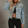 thumbnail image 1 of Goodtrade8 Denim Jackets for Women leopard Jean Jacket Casual Graphic Long Sleeve Button Women's Tops, 1 of 7