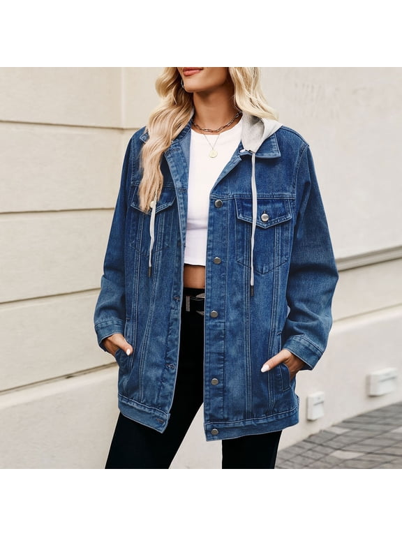 Denim Womens Jackets Tunic Jean Jacket Button Long Sleeve Casual Solid Color Women Tops