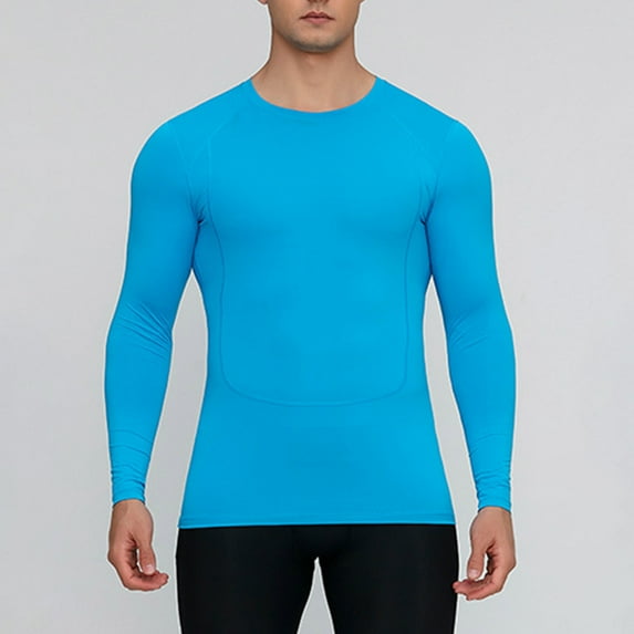 Goodtrade8 Dry and Fit Mens Tops Long Sleeve Tight Solid Color Athletic Long Sleeve Crew Neck Blue Long Sleeve Shirts for Men for the Winter