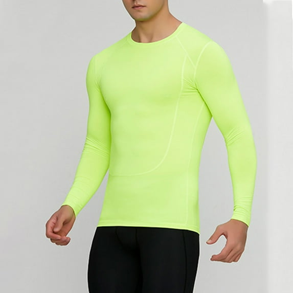 Goodtrade8 Dry and Fit Plus Size Tops Men Athletic Solid Color Tight Long Sleeve Crew Neck Green Mens Shirts Plus Size