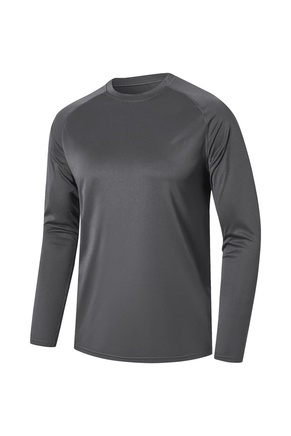 Dry and Fit Winter Tops for Men 2025 Athletic Solid Color Long Sleeve Crew Neck Dark Gray Fall Shirts
