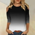 thumbnail image 1 of Goodtrade8 Fall and Winter Tops for Women Gray Gradient Casual Cold Shoulder Crew Neck 3/4 Sleeve Plus Size Shirts for Women, 1 of 5