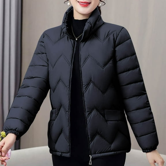 Goodtrade8 Fleece Jackets for Women Winter Zip up Puffer Jacket Casual Pocket Solid Color Long Sleeve Tops for Women 2025