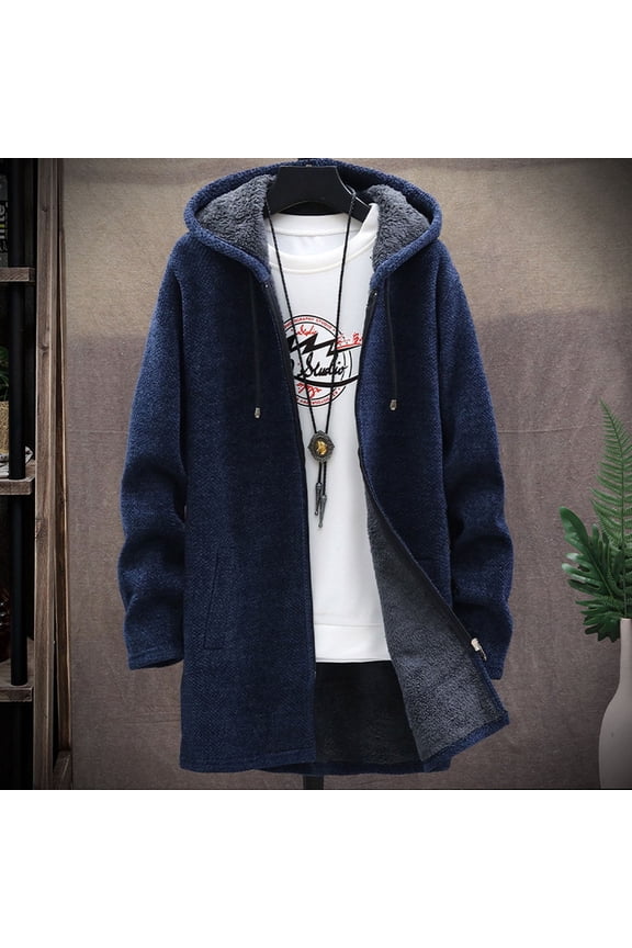 Fleece Mens Jackets with Hoods Length Zip up Casual Hooded Long Sleeve Plain Winter Coats for Men