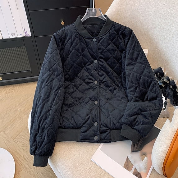 Goodtrade8 Fleece Winter Jackets for Women Plus Size Bomber Jackets Solid Color Crew Neck Long Sleeve Button Casual Women's Tops