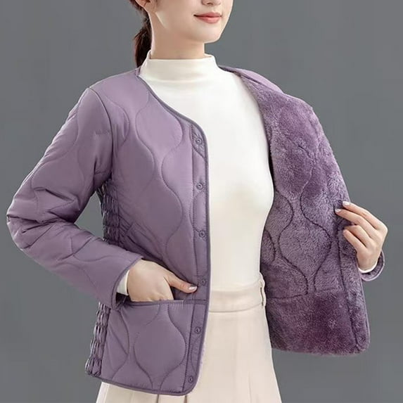 Goodtrade8 Fleece Womens Coats Plus Size Puffer Jacket Lightweight Long Sleeve Casual Solid Color Women Winter Tops