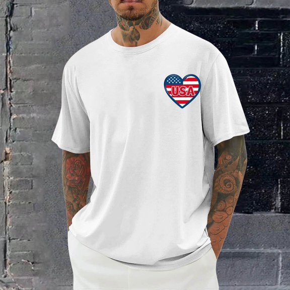 Goodtrade8 Fourth of July Tshirts for Men Summer Short Sleeve Pullover Independence Day Patriotic Red White and Blue American Flag Mens Tops Casual