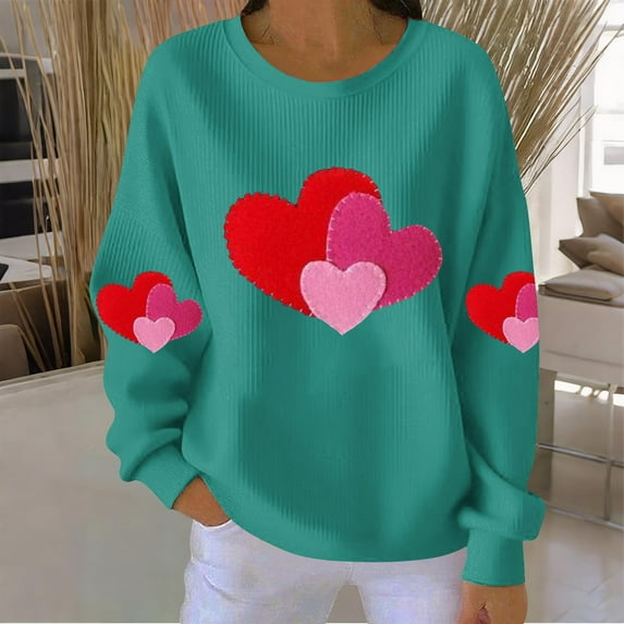 Goodtrade8 Gifts Valentine's Day Womens Sweatshirts Heart Long Sleeve Valentine for Women Pullover Crew Neck Cute Graphic Womens Spring Tops