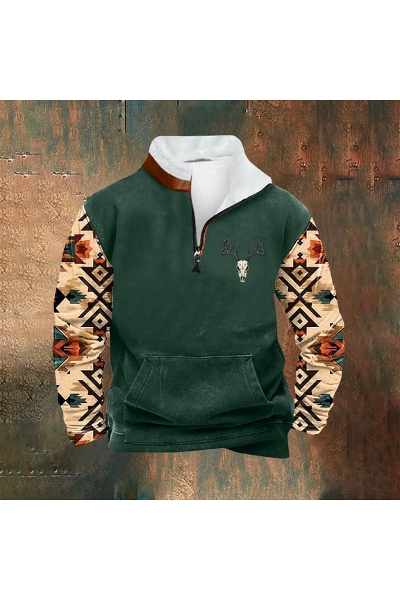 Graphic Tops for Mens Outing Zip Mock Neck Half Zipper Pocket Casual Long Sleeve Oversized Sweatshirt