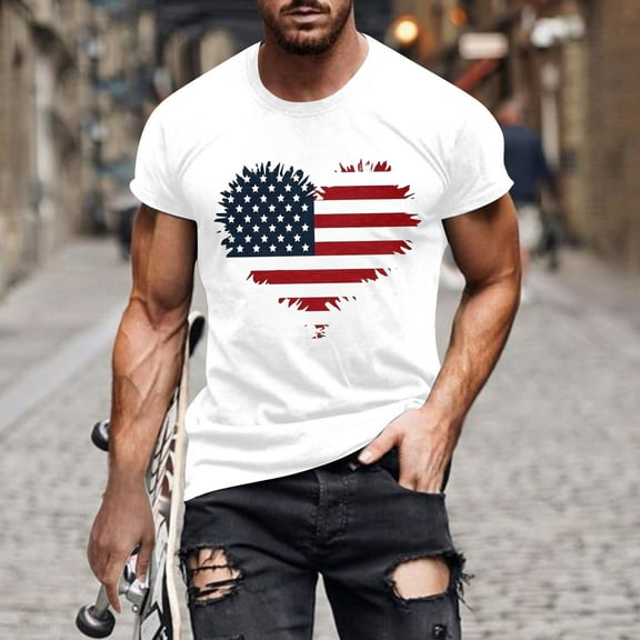 Goodtrade8 Graphic Tshirts for men Summer Independence Day Pullover Short Sleeve Fourth of July Patriotic American Flag Crew Neck Mens Tops Outdoor