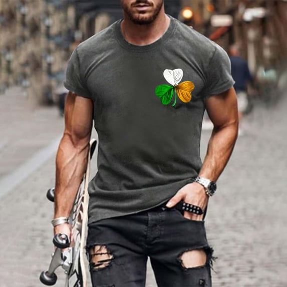 Goodtrade8 Green Men's St.Patrick's Day Shirts Big and Tall Crew Neck Printed Casual Short Sleeve Tees Tops