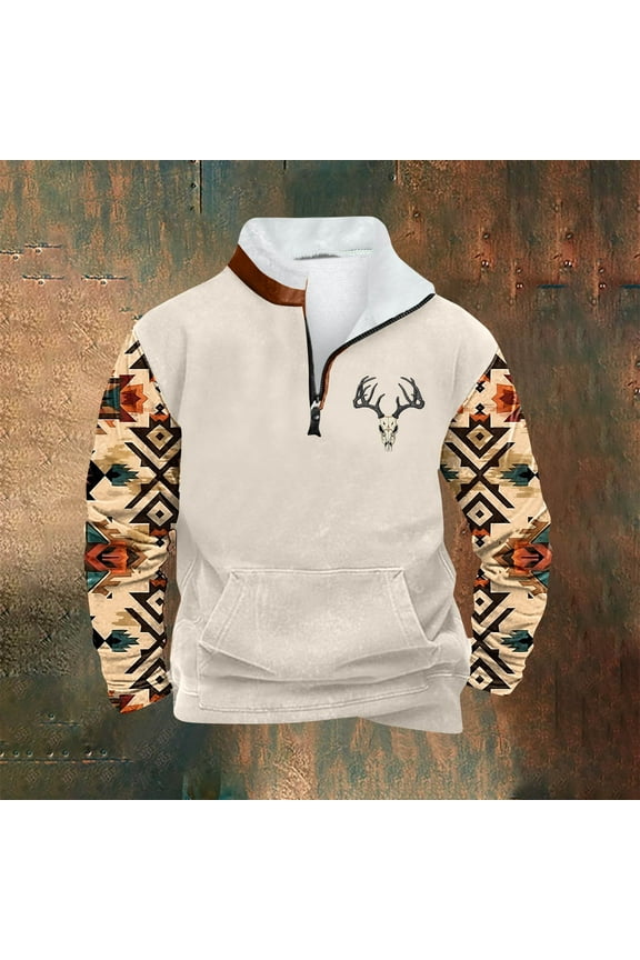 Half Zipper Mens Tops Graphic Zip Mock Neck Pocket Casual Long Sleeve Sweatshirts for Men