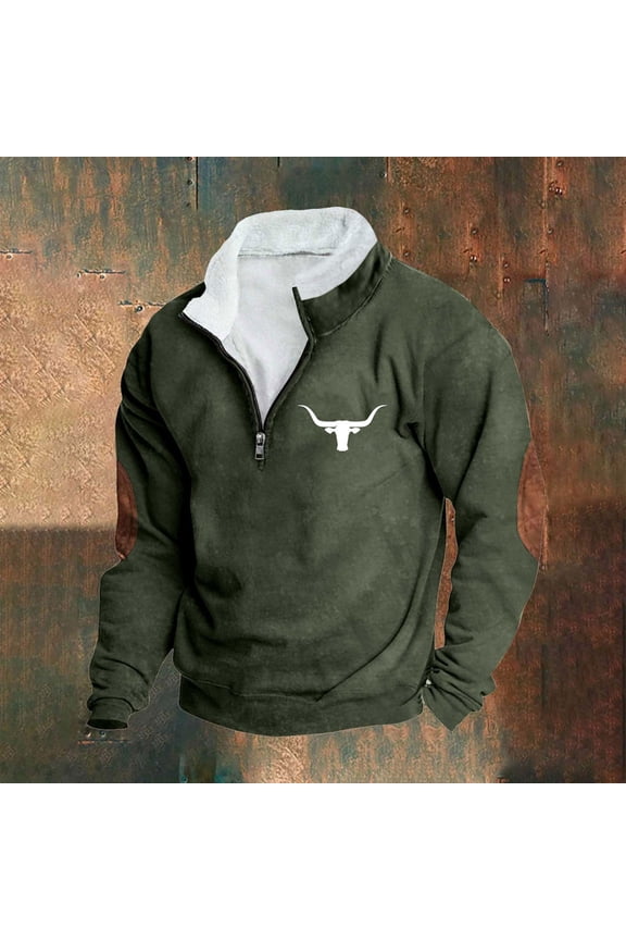 Graphic Tops for Men Half Zipper Zip Mock Neck Long Sleeve Casual Oversized Sweatshirt