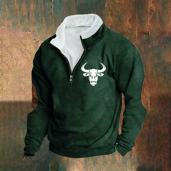 Goodtrade8 Half Zipper Winter Tops for Men Graphic Zip Mock Neck Casual Long Sleeve Oversized Sweatshirt