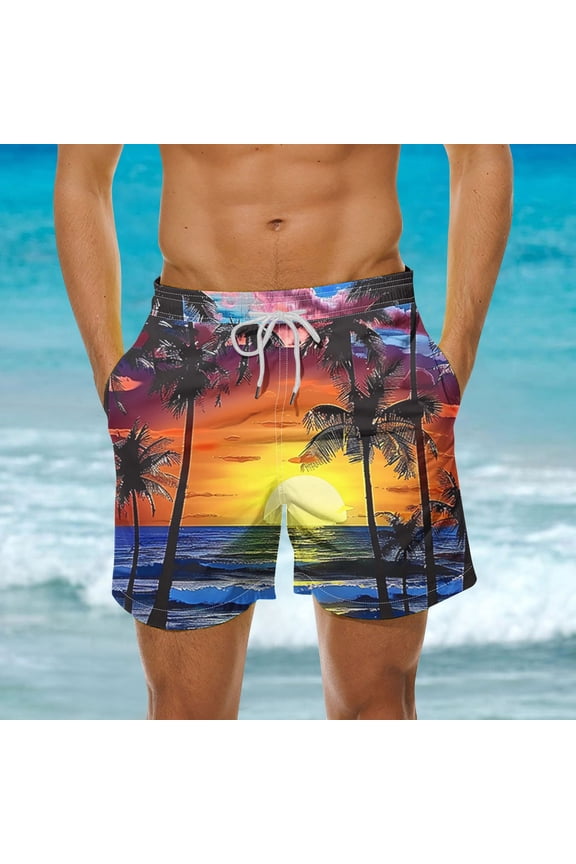 Hawaiian Shorts for Men with Pockets Big and Tall Outdoor Softly Casual Graphic Hawaiian Drawstring Mens Shorts