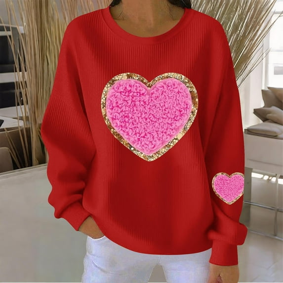 Goodtrade8 Heart Valentine Sweatshirts for Womens Long Sleeve Gifts Women Valentine's Day Graphic Crew Neck Pullover Cute Sweatshirts for Women