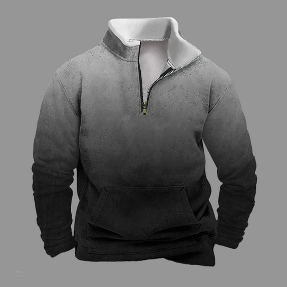 Goodtrade8 High Neck Big and Tall Mens Sweatshirts Half Zipper Gradient Pocket Long Sleeve Casual Winter Tops for Men