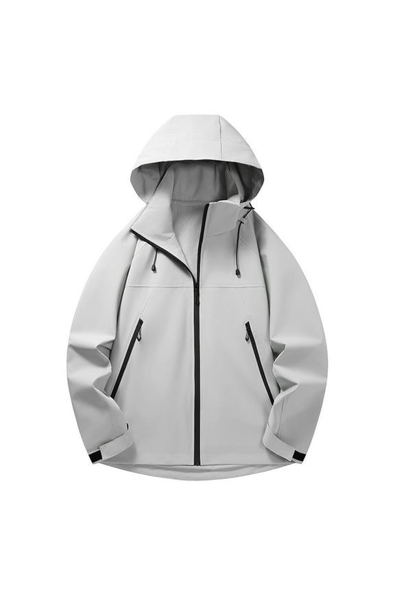 Hooded Jackets Men Zip up Hooded Windbreaker Pocket Plain Casual Long Sleeve Men Coats with Hood