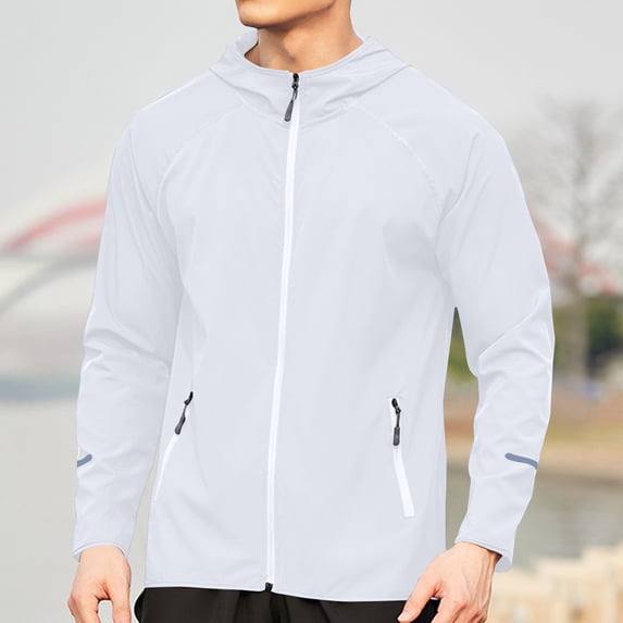 Goodtrade8 Hooded Jackets for Men Windbreaker Outwear Sports Lightweight Breathable Long Sleeve Solid Color Mens Coats