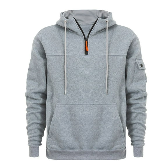 Goodtrade8 Hooded Men's Sweatshirts Quarter Zipper Plain Drawstring Pocket Athletic Long Sleeve Hoodies for Men Big and Tall Winter