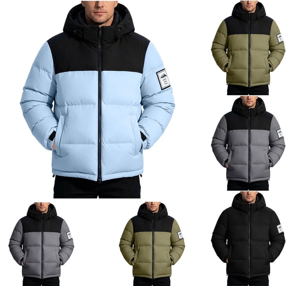 Goodtrade8 Hooded Mens Jackets with Hoods Big and Tall Waterproof Solid Color Long Sleeve Windproof Casual Warm Coats for Men