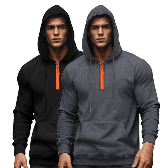 Goodtrade8 Hooded Sweatshirts Hoodies for Men Athletic Pullover Sweatshirt Warm Long Sleeve Solid Color Casual Quarter Zip Mens Hoodies