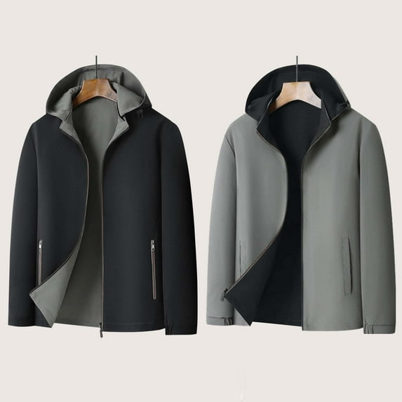 Goodtrade8 Jackets for Men Big and Tall Outwear Lightweight Hooded Zip Up Solid Color Long Sleeve Fashion Mens Coats