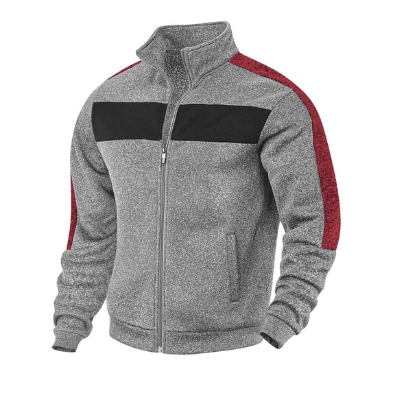 Goodtrade8 Jackets for Men Color Block Zip up Shirt Jacket Pocket Casual Gray Outdoor Stand Collar Mens Coats
