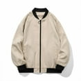thumbnail image 1 of Goodtrade8 Jackets for Men Winter Zip up Casual Bomber Jacket Pocket Beige Crew Neck Plain Outdoor Mens Coats Outerwear Winter, 1 of 9