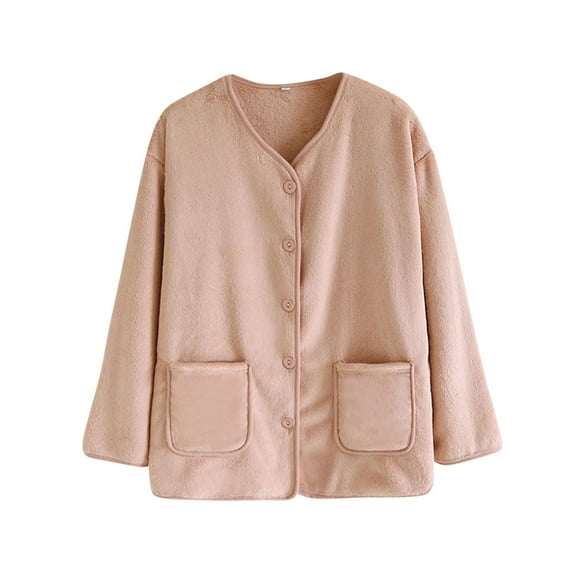 Goodtrade8 Jackets for Women Button Flannel Fleece Casual Long Sleeve Pocket Solid Color Women Winter Tops
